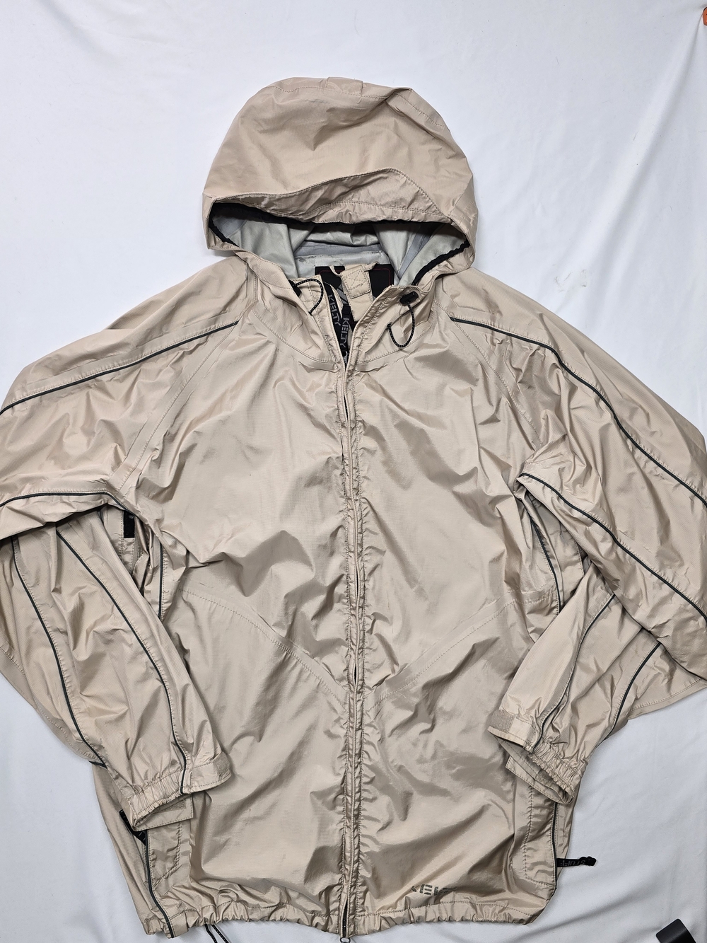 Kelty Tan Beige Hooded Waterproof Rain Jacket Shell XL Gorpcore Outdoor